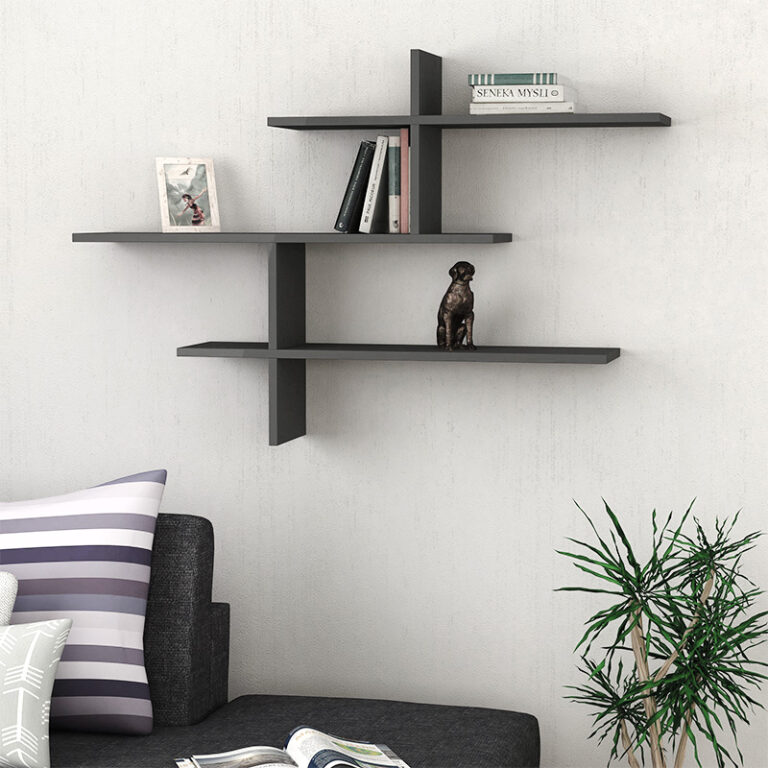 Ραφιέρα τοίχου Leo Megapap χρώμα ανθρακί 123x22x80εκ.