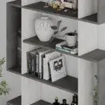 Βιβλιοθήκη Σκιάθος 60 χρώμα λευκό αντικέ – γκρι ρετρό 108x25x161εκ. – εικόνα 3