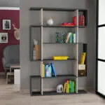 Βιβλιοθήκη Σκιάθος 60 χρώμα ανοιχτή μόκα – ανθρακί 108x25x161εκ. – εικόνα 2