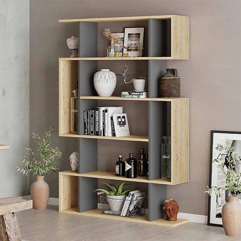 Βιβλιοθήκη Σκιάθος 60 χρώμα sapphire oak - ανθρακί 108x25x161εκ.