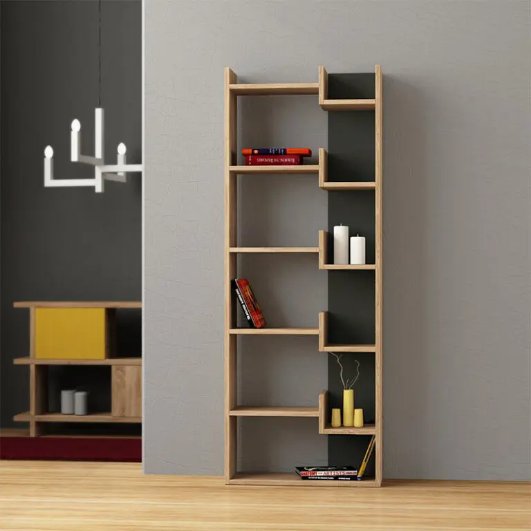 Βιβλιοθήκη Βεργίνα 58 χρώμα sapphire oak/ανθρακί 60x22x162εκ.