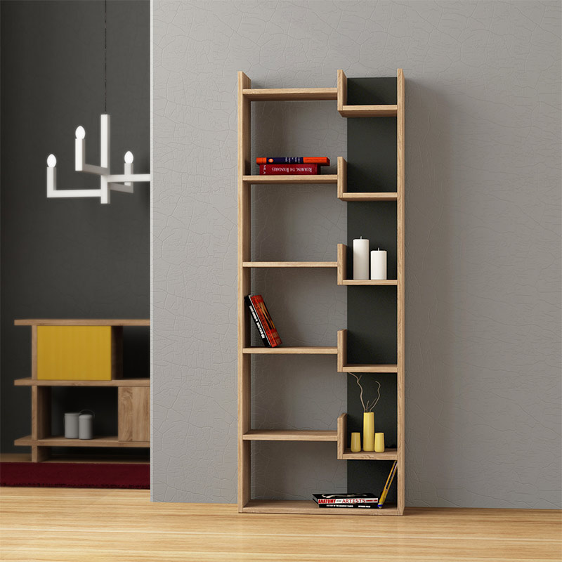 Βιβλιοθήκη Βεργίνα 58 χρώμα sapphire oak/ανθρακί 60x22x162εκ.
