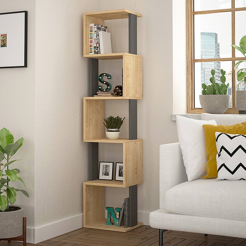 Βιβλιοθήκη Μυκήνες 39 χρώμα sapphire oak/ανθρακί 35x30x161εκ.
