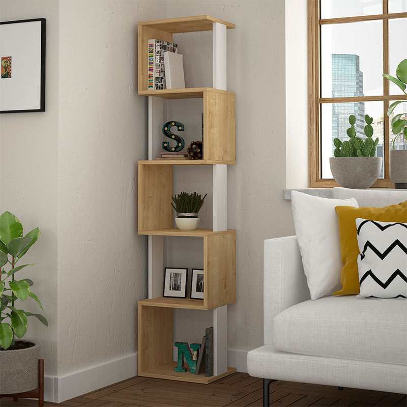 Βιβλιοθήκη Μυκήνες 39 χρώμα sapphire oak/λευκό 35x30x161εκ.