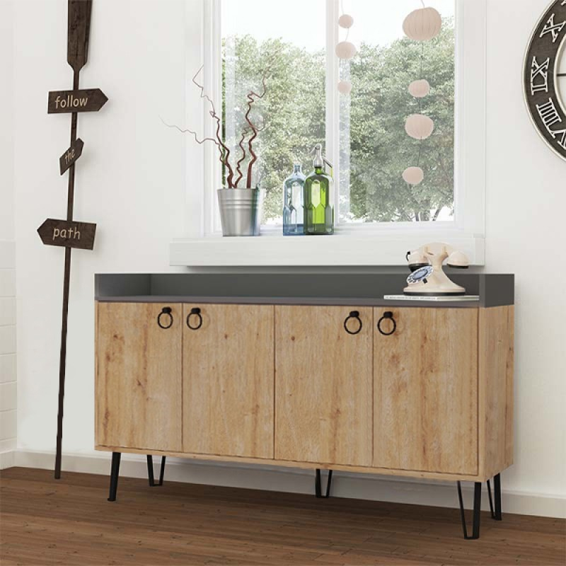 Μπουφές Οινούσσες 93 χρώμα sapphire oak - ανθρακί 140x36x80εκ.