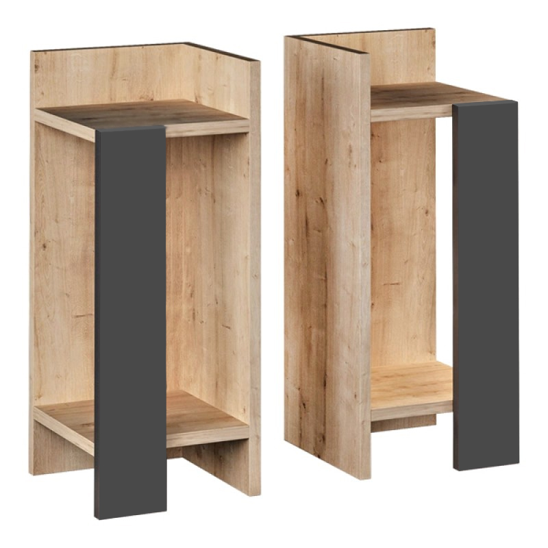 Κομοδίνο Πίνδος 97 σετ 2 τεμαχίων χρώμα sapphire oak - ανθρακί 25x27x60εκ.