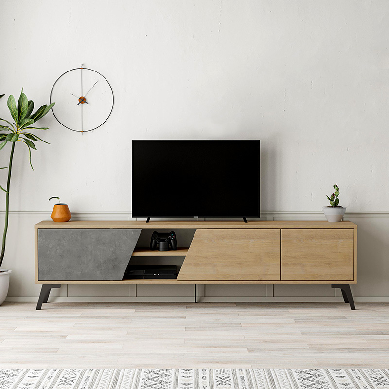 Έπιπλο τηλεόρασης Πίνδος 13 χρώμα sapphire oak - γκρι ρετρό 180x35,6x48εκ.