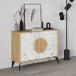 Μπουφές Σύμη 55 χρώμα sapphire oak – λευκό εφέ μαρμάρου 110×35,6×82εκ.