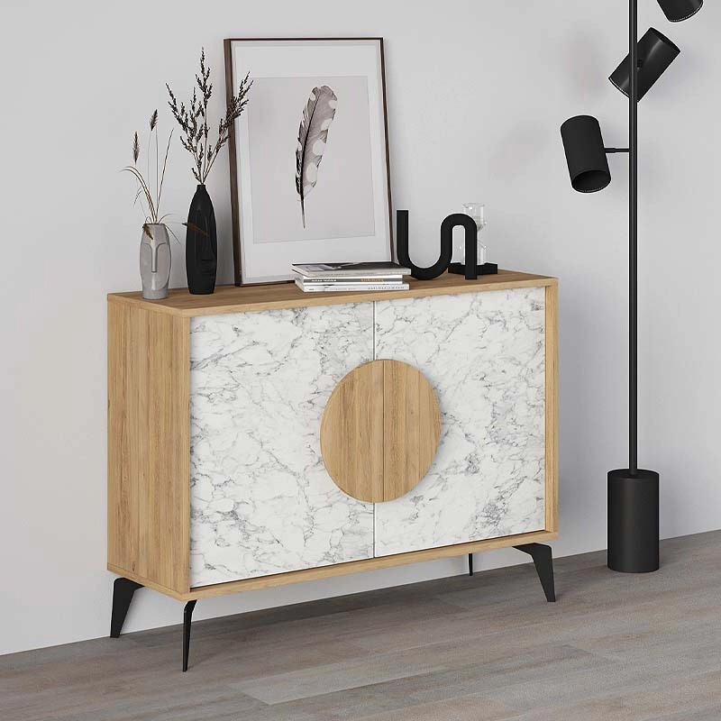 Μπουφές Σύμη 55 χρώμα sapphire oak - λευκό εφέ μαρμάρου 110x35,6x82εκ.