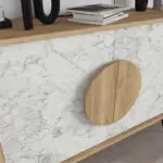 Μπουφές Σύμη 55 χρώμα sapphire oak – λευκό εφέ μαρμάρου 110×35,6×82εκ. – εικόνα 4