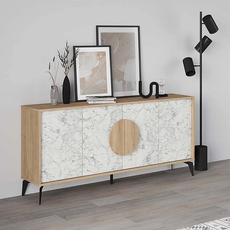 Μπουφές Σύμη 55 χρώμα sapphire oak - λευκό εφέ μαρμάρου 180x35,6x82εκ.