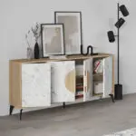 Μπουφές Σύμη 55 χρώμα sapphire oak – λευκό εφέ μαρμάρου 180×35,6×82εκ. – εικόνα 2