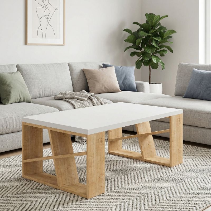 Τραπεζάκι σαλονιού Καστελόριζο 76 χρώμα sapphire oak - λευκό 105x60x40εκ.