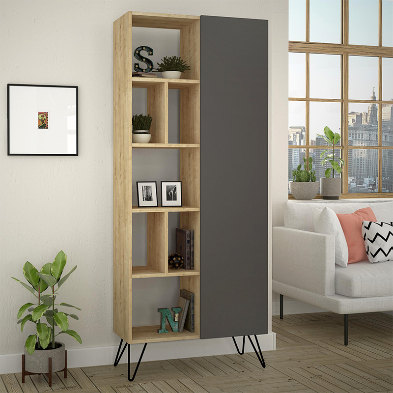 Βιβλιοθήκη Τήνος 71 χρώμα sapphire oak - ανθρακί 80,6x29,6x191εκ.