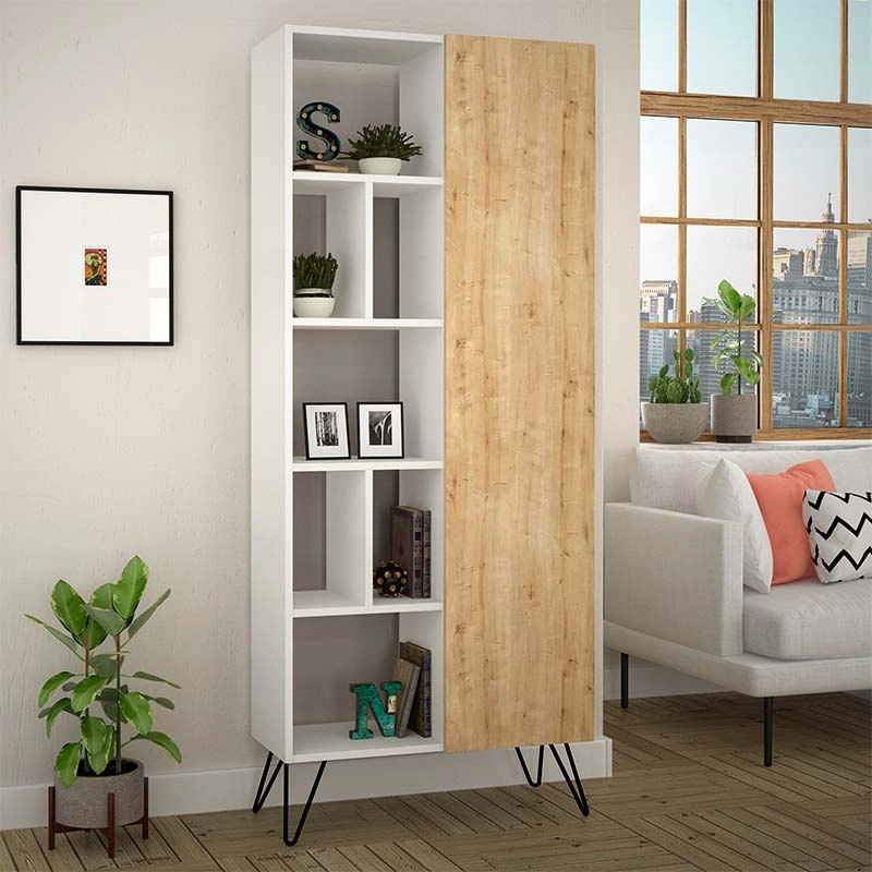 Βιβλιοθήκη Τήνος 71 χρώμα λευκό - sapphire oak 80,6x29,6x191εκ.