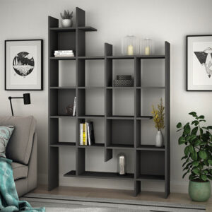 Βιβλιοθήκη Manco χρώμα ανθρακί 122x25,5x188εκ.