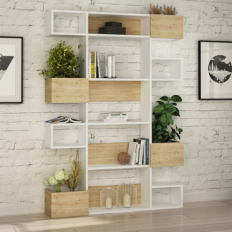 Βιβλιοθήκη Ψαρά 19 χρώμα λευκό - sapphire oak 120x25,3x171εκ.