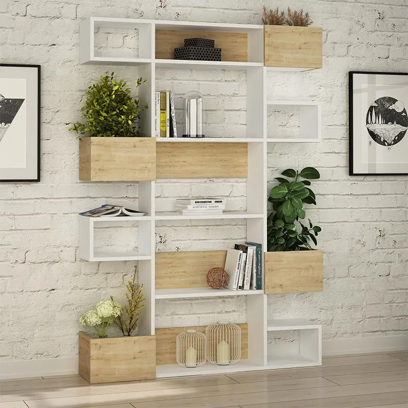 Βιβλιοθήκη Ψαρά 19 χρώμα λευκό – sapphire oak 120×25,3×171εκ.