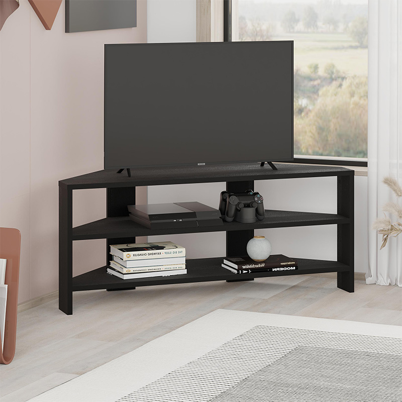 Έπιπλο τηλεόρασης γωνιακό Όλυμπος 79 χρώμα black wood 110x36x45εκ.