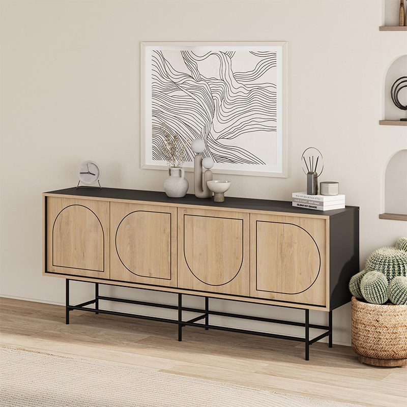 Μπουφές Πόρος 80 χρώμα sapphire oak - silky black 186,8x40x77,6εκ.