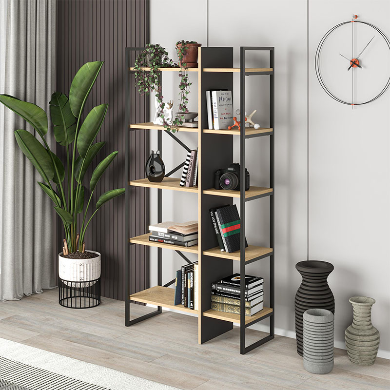 Βιβλιοθήκη Νάξος 46 χρώμα sapphire oak - silky black 87,5x35,2x175εκ.
