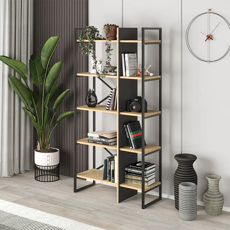Βιβλιοθήκη Νάξος 46 χρώμα sapphire oak – silky black 87,5×35,2×175εκ.