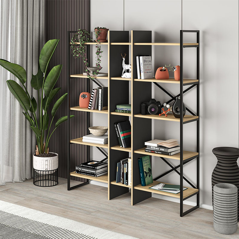 Βιβλιοθήκη Νάξος 46 χρώμα sapphire oak - silky black 143,5x35,2x175εκ.