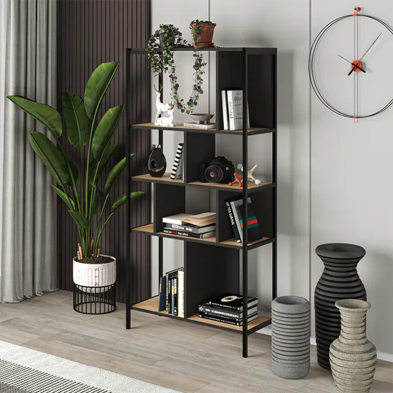 Βιβλιοθήκη Μετέωρα 48 χρώμα sapphire oak – silky black 88x35x175εκ.