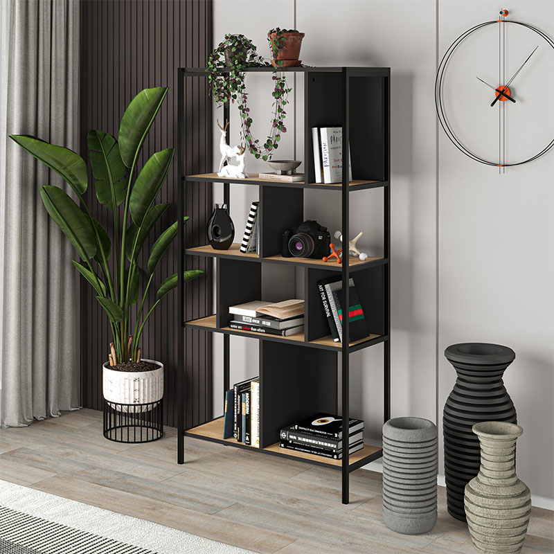 Βιβλιοθήκη Μετέωρα 48 χρώμα sapphire oak - silky black 88x35x175εκ.