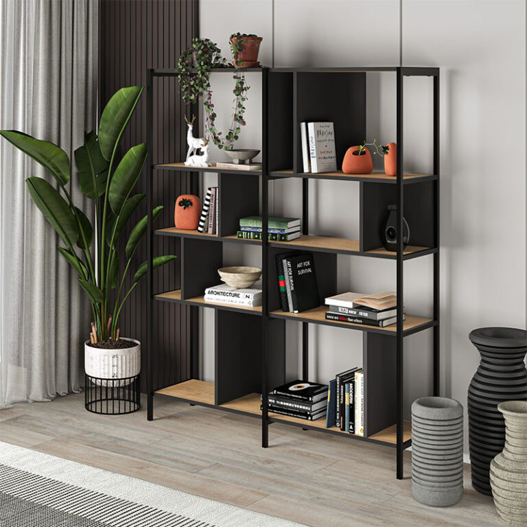 Βιβλιοθήκη Maxi χρώμα sapphire oak – silky black 144x35x175εκ.