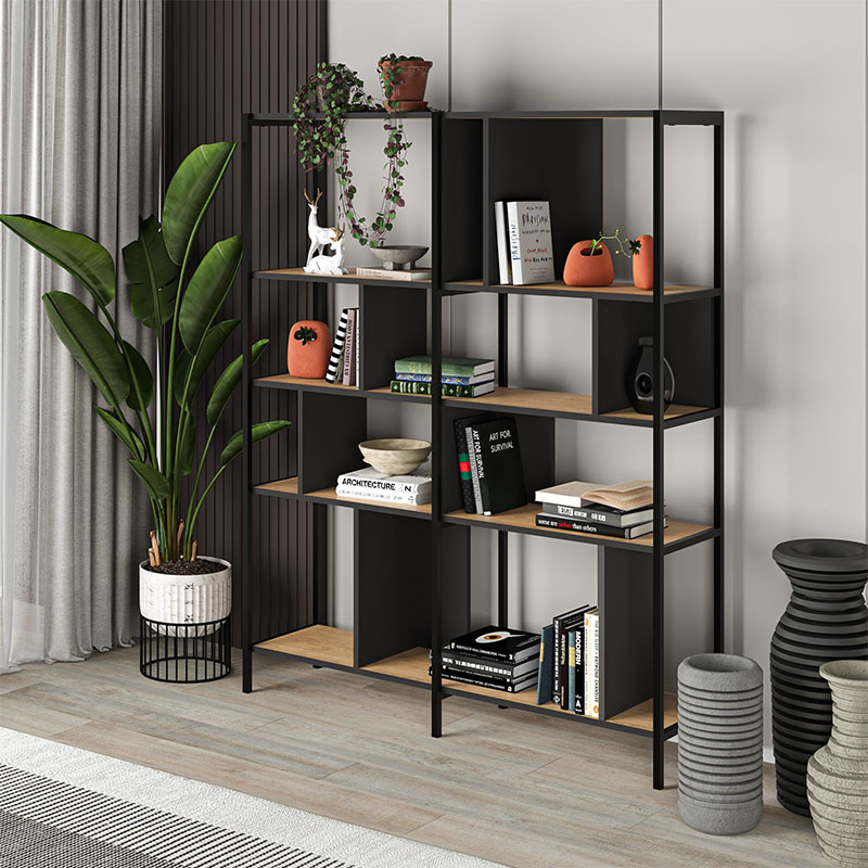 Βιβλιοθήκη Κύθηρα 91 χρώμα sapphire oak - silky black 144x35x175εκ.