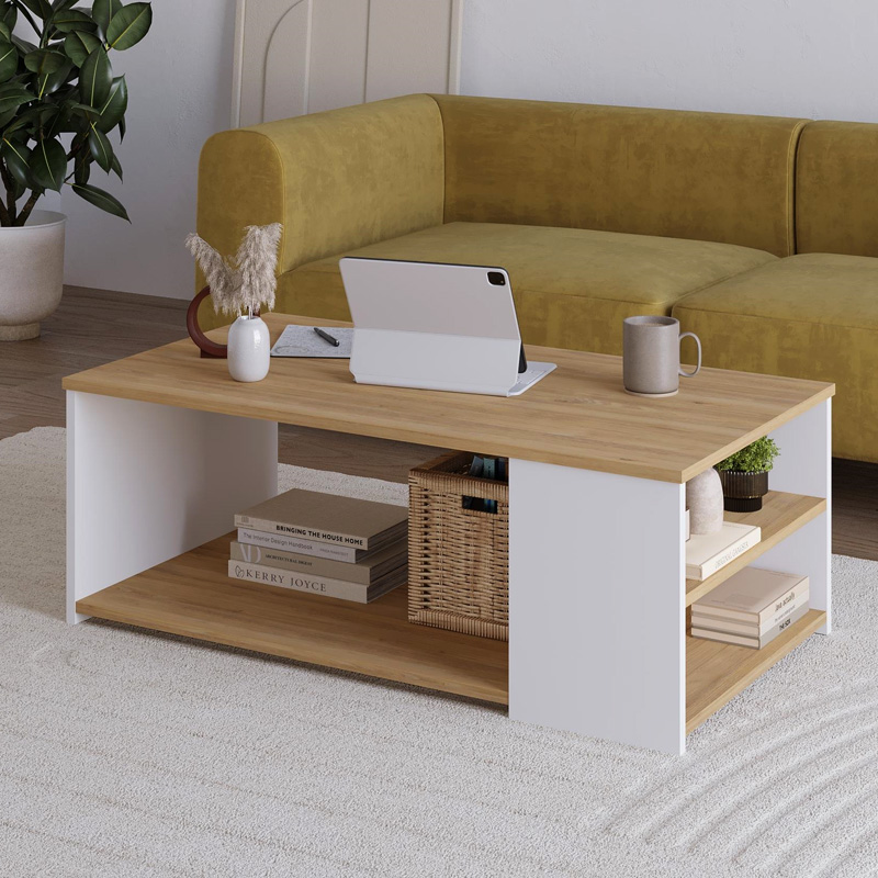 Τραπεζάκι σαλονιού Δήλος 24 χρώμα sapphire oak - λευκό 110x60x40εκ.