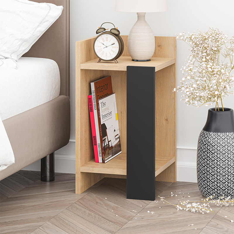 Κομοδίνο Πίνδος 97 αριστερό χρώμα saphhire oak - silky black 30x31,7x55εκ.