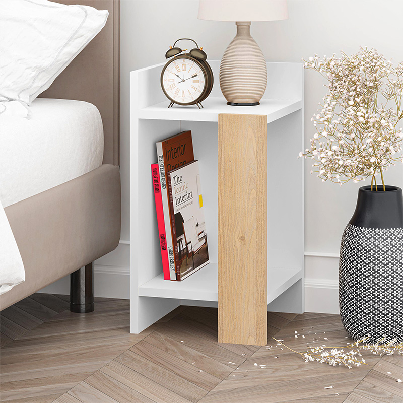 Κομοδίνο Πίνδος 97 αριστερό χρώμα λευκό - saphhire oak 30x31,7x55εκ.