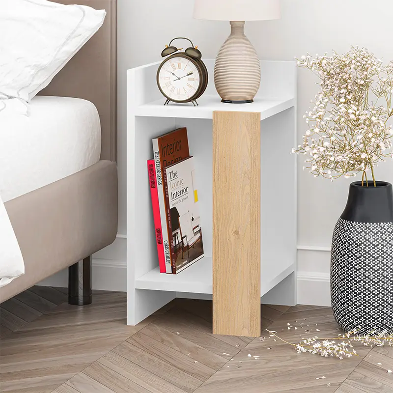 Κομοδίνο Πίνδος 97 αριστερό χρώμα λευκό – saphhire oak 30×31,7×55εκ.