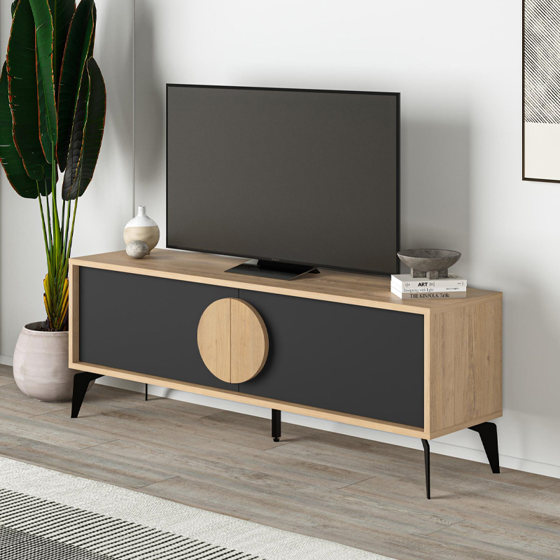 Έπιπλο τηλεόρασης Σύμη 55 χρώμα sapphire oak - silky black 140x35,6x51εκ.