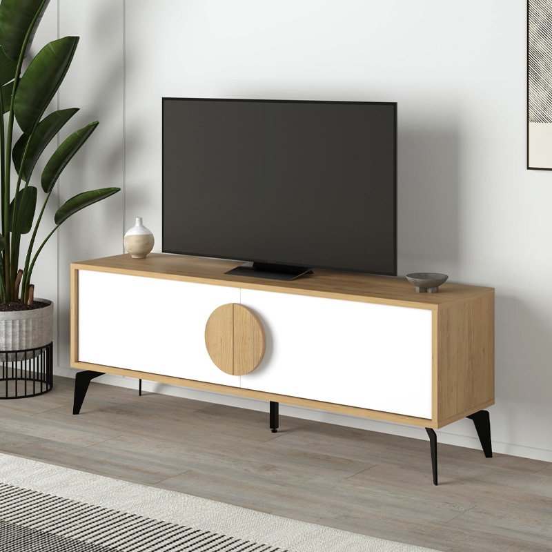 Έπιπλο τηλεόρασης Σύμη 55 χρώμα sapphire oak - λευκό 140x35,6x51εκ.