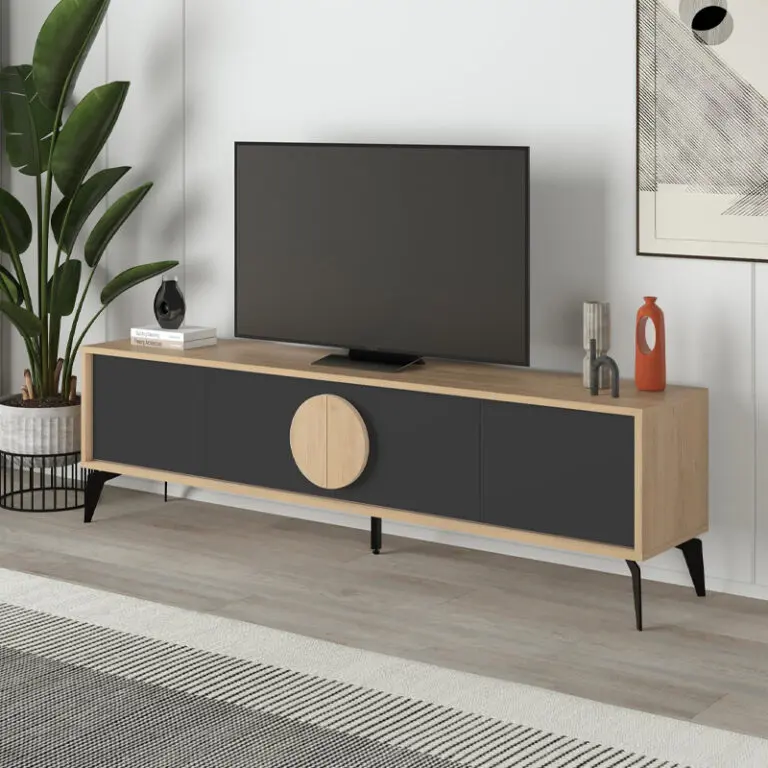 Έπιπλο τηλεόρασης Σύμη 55 χρώμα sapphire oak – silky black 180×35,6×51εκ.