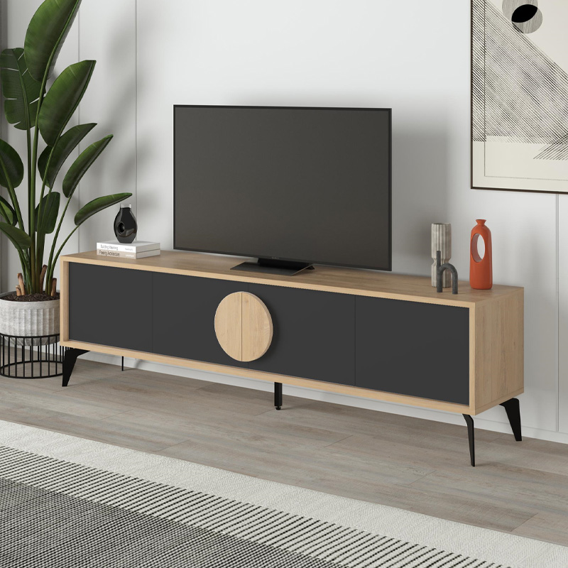 Έπιπλο τηλεόρασης Σύμη 55 χρώμα sapphire oak - silky black 180x35,6x51εκ.