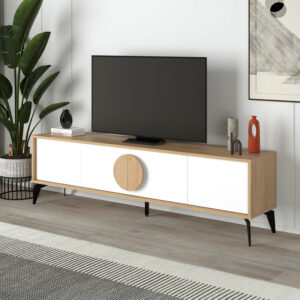 Έπιπλο τηλεόρασης Gora Megapap χρώμα sapphire oak - λευκό 180x35,6x51εκ.