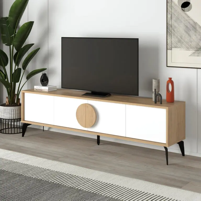 Έπιπλο τηλεόρασης Σύμη 55 χρώμα sapphire oak – λευκό 180×35,6×51εκ.