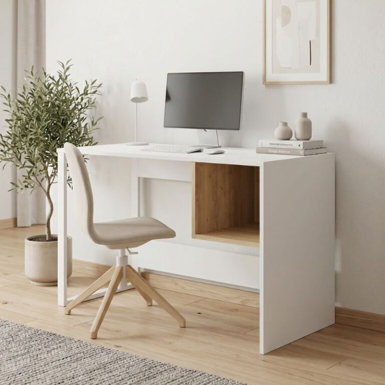 Γραφείο εργασίας Cubo Megapap χρώμα λευκό – sapphire oak 110x50x75εκ.