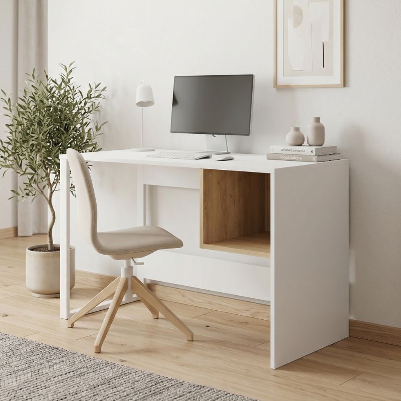 Γραφείο εργασίας Σκιάθος 81 χρώμα λευκό - sapphire oak 110x50x75εκ.
