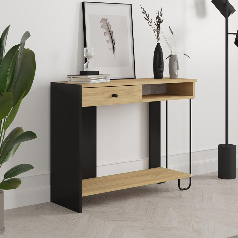 Κονσόλα Ιθάκη 43 χρώμα sapphire oak - silky black 100x35x79εκ.