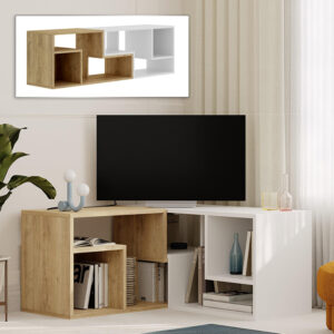 Έπιπλο τηλεόρασης Glis πολυμορφικό χρώμα sapphire oak - λευκό 145x35x44,8εκ.