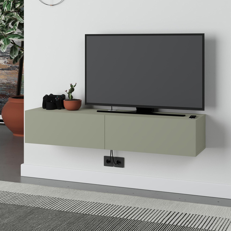 Έπιπλο τηλεόρασης επιτοίχιο Χάλκη 31 χρώμα ash green 135x31,7x25εκ.