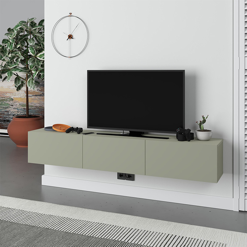 Έπιπλο τηλεόρασης επιτοίχιο Χάλκη 31 χρώμα ash green 180x30x30εκ.