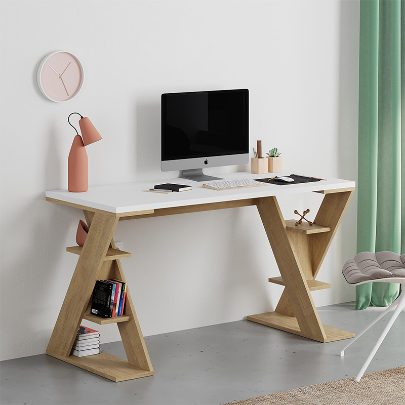 Γραφείο εργασίας Ψαρά 91 χρώμα sapphire oak - λευκό 137x60x75εκ
