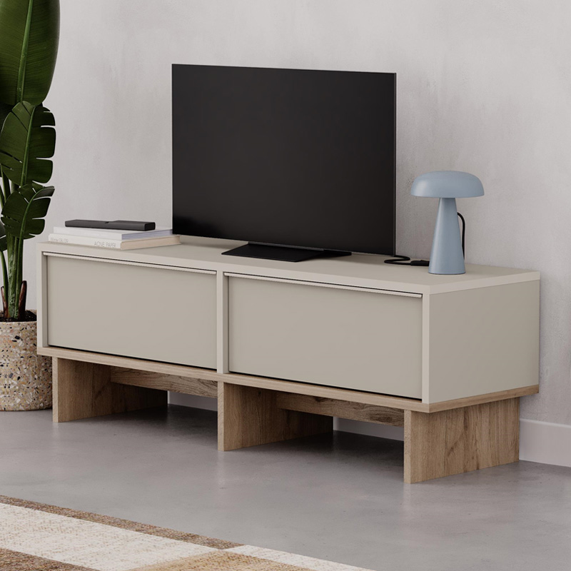Έπιπλο τηλεόρασης Τήνος 80 χρώμα sandstone - sepet oak 118x35x40,6εκ.