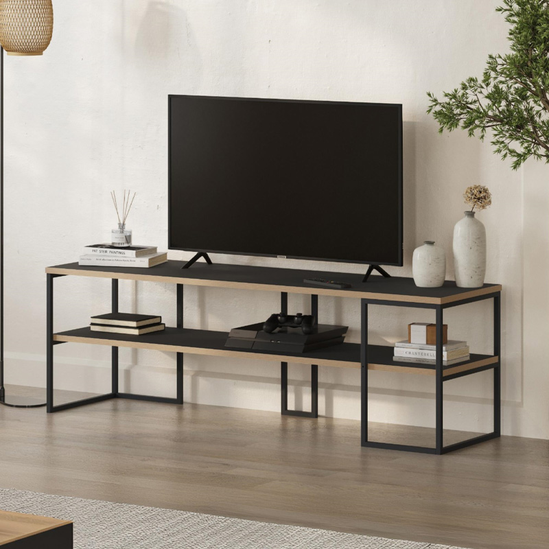 Έπιπλο τηλεόρασης Σαντορίνη 22 χρώμα black wood 140x37x45εκ.